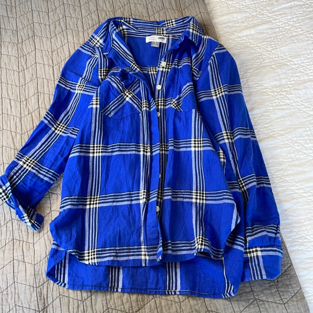 Small blue old navy plaid button down